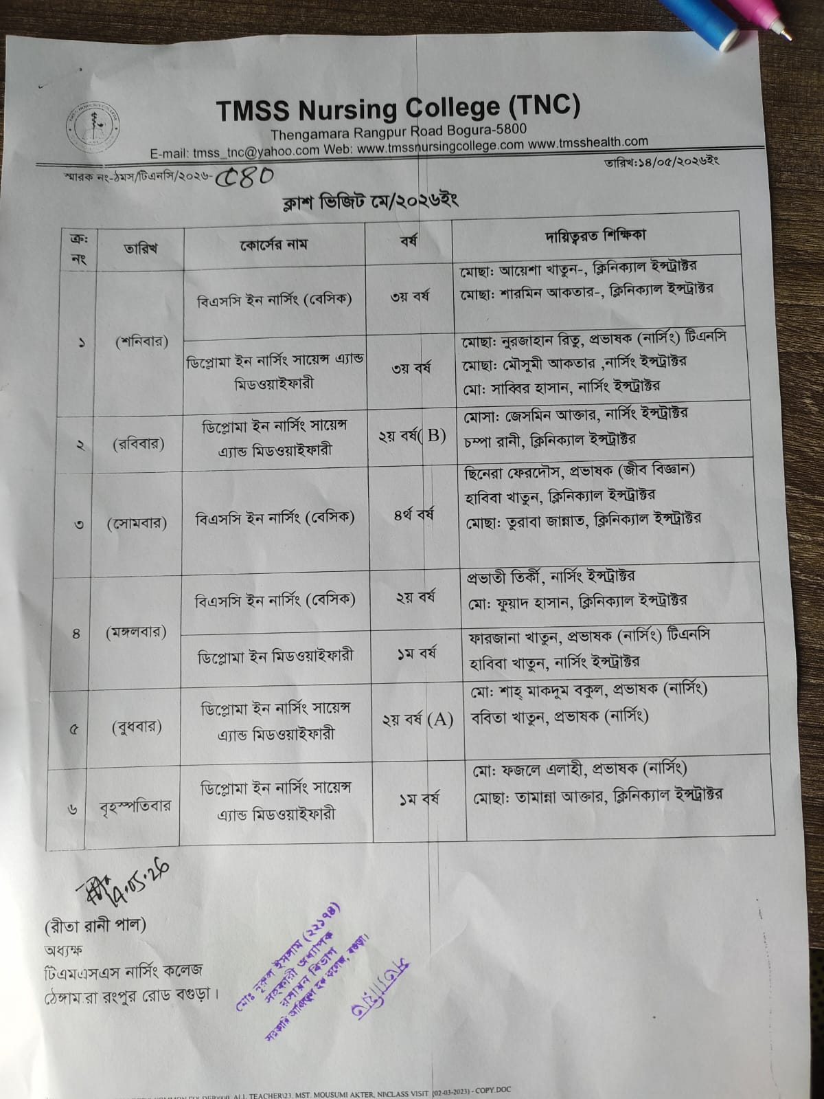 ক্লাশ ভিজিট মে/২০২৬